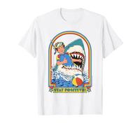 Stay Positive Shark Attack Sarcastic Retro Funny Adult Humor Camiseta, Hombre, Blanco, XL