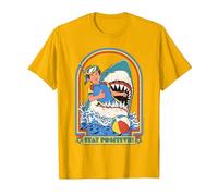 Stay Positive Shark Attack Sarcastic Retro Funny Adult Humor Camiseta, Hombre, Dorado Brillante, S