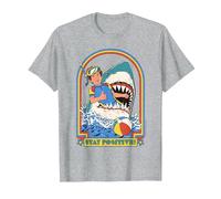 Stay Positive Shark Attack Sarcastic Retro Funny Adult Humor Camiseta, Hombre, Gris Jaspeado, XL