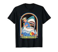 Stay Positive Shark Attack Sarcastic Retro Funny Adult Humor Camiseta, Hombre, Negro, 4XL
