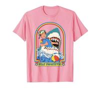 Stay Positive Shark Attack Sarcastic Retro Funny Adult Humor Camiseta, Hombre, Rosado, 3XL