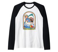 Stay Positive Shark Attack Sarcastic Retro Funny Adult Humor Camiseta Manga Raglan