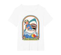 Stay Positive Shark Attack Sarcastic Retro Funny Adult Humor Camiseta, Mujer Tallas Grandes, Blanco, 2XL Grande