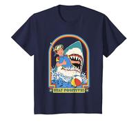 Stay Positive Shark Attack Sarcastic Retro Funny Adult Humor Camiseta, Niños, Azul Marino, 3 años