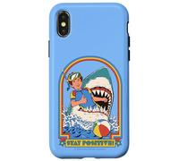 Stay Positive Shark Attack Sarcastic Retro Funny Adult Humor Carcasa para iPhone X/XS