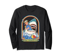 Stay Positive Shark Attack Sarcastic Retro Funny Adult Humor Manga Larga