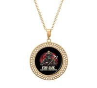 Stay Safe Sleep With A Firefighter - Collar con colgante personalizado para mujer, collares de diamantes redondos, regalos de joyería para hombres y cumpleaños, talla única, Metal