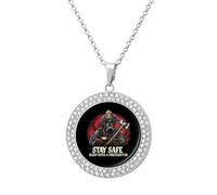 Stay Safe Sleep With A Firefighter - Collar con colgante personalizado para mujer, collares de diamantes redondos, regalos de joyería para hombres y cumpleaños, talla única, Metal
