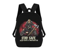 Stay Safe Sleep With A Firefighter - Mochila unisex con estampado de bombero de 17 pulgadas, mochila de viaje para laptop para mujeres y hombres