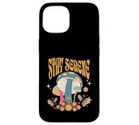 Stay Serene Groovy Quote Champiñones Texto en Negrita Estilo Boho Carcasa para iPhone 15