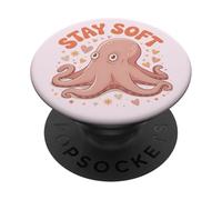 Stay Soft Octopus Kawaii Pastel Sea Animal Corazones Estrellas PopSockets PopGrip Adhesivo