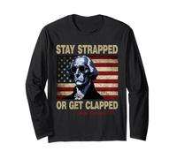 Stay Strapped Or Get Clapped George Washington 4th of July Manga Larga