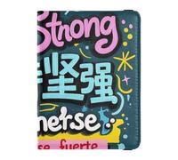 Stay Strong - Cartera de viaje decorativa de cuero azul marino para mujer, soporte para pasaporte y tarjeta de vacunación, bonito libro para pasaporte, ligero, azul marino con eslogan Stay Strong, 1