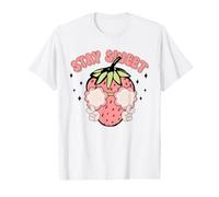 Stay Sweet Strawberry Retro Floral Humor de Verano Camiseta gráfica económica