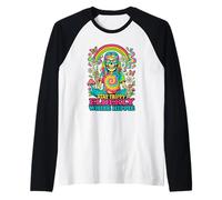 Stay Tripy Elderly White Hippie Skeleton Rainbow Peace Camiseta Manga Raglan