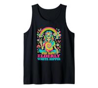 Stay Tripy Elderly White Hippie Skeleton Rainbow Peace Camiseta sin Mangas