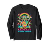 Stay Tripy Elderly White Hippie Skeleton Rainbow Peace Manga Larga