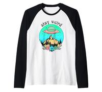 Stay UFO Extraño Alien Estética Retro Divertido Introvertido EMO Camiseta Manga Raglan