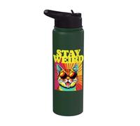 Stay Weird Awesome 80s Arte abstracto Cool Cat Stainless Steel Insulated Water Bottle