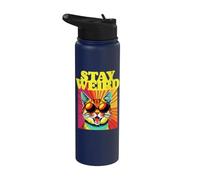 Stay Weird Awesome 80s Arte abstracto Cool Cat Stainless Steel Insulated Water Bottle