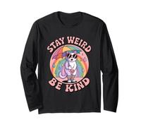 Stay Weird Be Kind Kindness, Retro, de los 80, Maravilloso Gato arcoíris Manga Larga