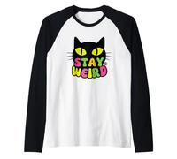 Stay Weird Black Cat Camiseta Manga Raglan