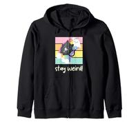Stay Weird Cat and Rainbow para Personas neurodivergentes Sudadera con Capucha