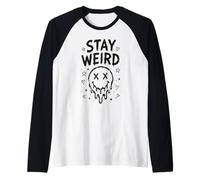 Stay Weird Creepy Smile Humor gótico Estética Espeluznante Camiseta Manga Raglan