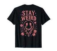 Stay Weird Face Retro Groovy Floral Rosa Camiseta