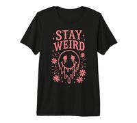Stay Weird Face Retro Groovy Floral Rosa Camiseta Premium