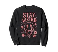 Stay Weird Face Retro Groovy Floral Rosa Sudadera
