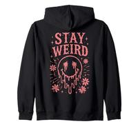 Stay Weird Face Retro Groovy Floral Rosa Sudadera con Capucha