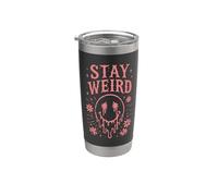 Stay Weird Face Retro Groovy Floral Rosa Vaso térmico de acero inoxidable de doble pared