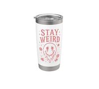 Stay Weird Face Retro Groovy Floral Rosa Vaso térmico de acero inoxidable de doble pared