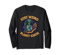 Stay Weird Planet Earth - Alien Retro Genial para los Amantes del Espacio Manga Larga