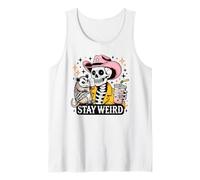 Stay Weird Skeleton en Sombrero de Vaquero Rosa con zarigüeya Camiseta sin Mangas