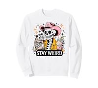 Stay Weird Skeleton en Sombrero de Vaquero Rosa con zarigüeya Sudadera