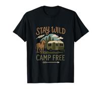 Stay Wild Camp Free Stallion Camping Senderismo Arte Camiseta