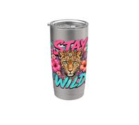 Stay Wild Cheetah Hibiscus Crucero de verano Viaje a la playa Preppy Vaso térmico de acero inoxidable de doble pared