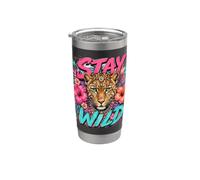 Stay Wild Cheetah Hibiscus Crucero de verano Viaje a la playa Preppy Vaso térmico de acero inoxidable de doble pared