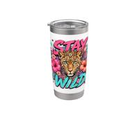 Stay Wild Cheetah Hibiscus Crucero de verano Viaje a la playa Preppy Vaso térmico de acero inoxidable de doble pared