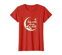 Stay Wild Moon Niño Cielo Nocturno Místico Camiseta, Mujer, Rojo, XL
