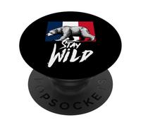 Stay Wild with Wild Bear & France Flag, French Bear Graphic PopSockets PopGrip Adhesivo