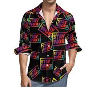 Stay Woke - Camisas de manga larga para hombre, con botones, estilo casual, con bolsillo, Estilo:, M