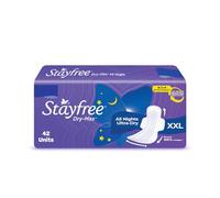 Stayfree Dry Max XXL | 42 compresas | All Night XXL Dry Cover Sanitarias para mujer | Convierte el flujo pesado en gel | Control de olores | Absorbe 2 veces más con la espalda más ancha | Sensación de