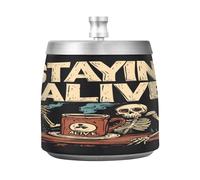Staying Alive - Cenicero de acero inoxidable con tapa, resistente al viento, para interiores y exteriores, soporte para cenizas para fumadores, cenicero de escritorio para decoración de oficina en