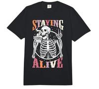 Staying Alive Esqueleto Bebiendo Café Amante Halloween Comfort Colors Adult Heavyweight T-Shirt