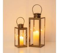 Staymoment Lámpara Decorativa Dorada para Exterior: Juego de 2 Farolillos para Exterior como Decoración de Balcón Jardín Vintage Decoración de Mesa H 24/35 cm Lámpara de Tumba Portavelas