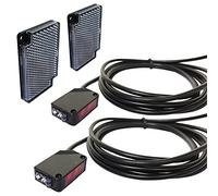 STBTECH Pack de 2 sensores de barrera de luz para montaje en pared interior NPN (conmutable NO o NC) Sensor de proximidad de barrera de luz reflectante con espejo de reflexión, con cable de 2 m, placa