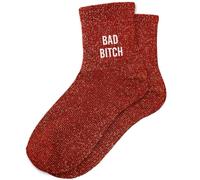 STC, Calcetines de lentejuelas cortas - Bad Bitch (tamaño único 36-42), rojo, Talla única